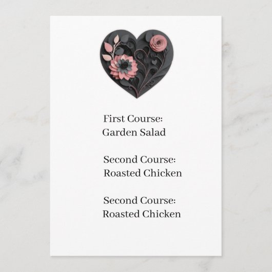 Reception Menu Card Wedding Heart (Voorkant)