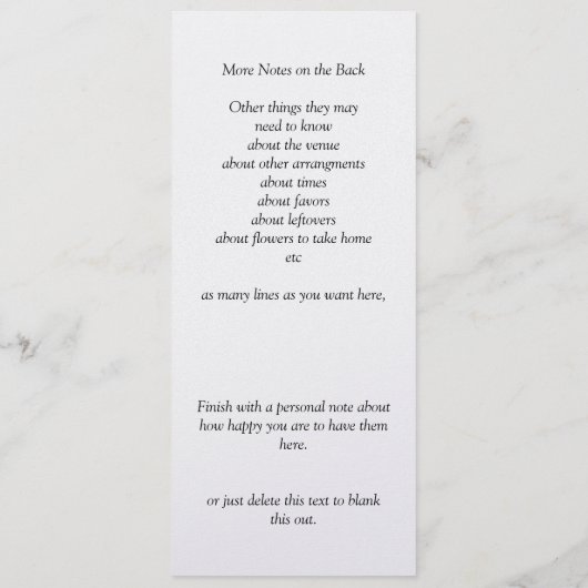 Reception Program -Black White Infinity Scroll, Menu (Achterkant)