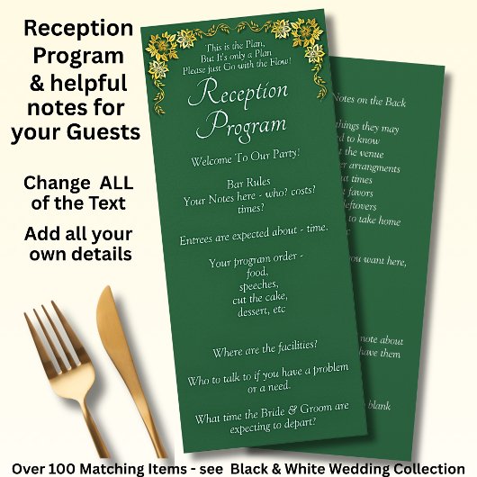 Reception Program - Emerald Green & Gold Wedding  Menu