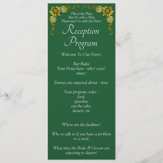 Reception Program - Emerald Green & Gold Wedding  Menu (Voorkant)