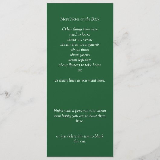 Reception Program - Emerald Green & Gold Wedding Menu (Achterkant)