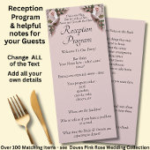Reception Program - Pink Roses & Doves Wedding Menu