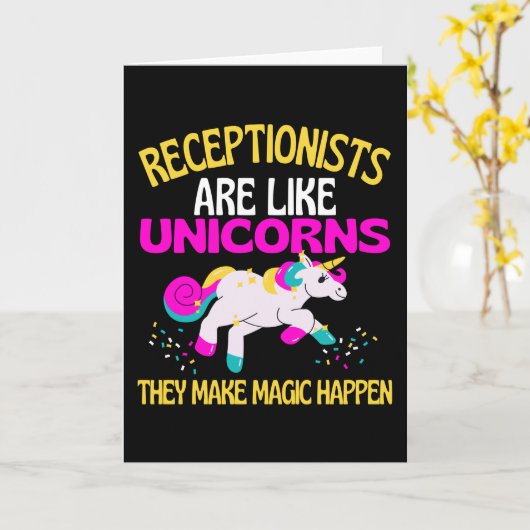 Receptionist Unicorn, Magical Unicorn Reception Kaart (Gele Bloem)