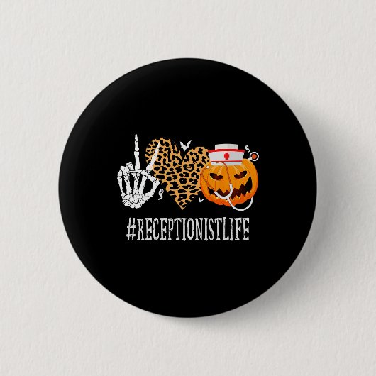Receptionist Vrede Liefde Pompoen Plezier Hallowee Ronde Button 5,7 Cm (Voorkant)
