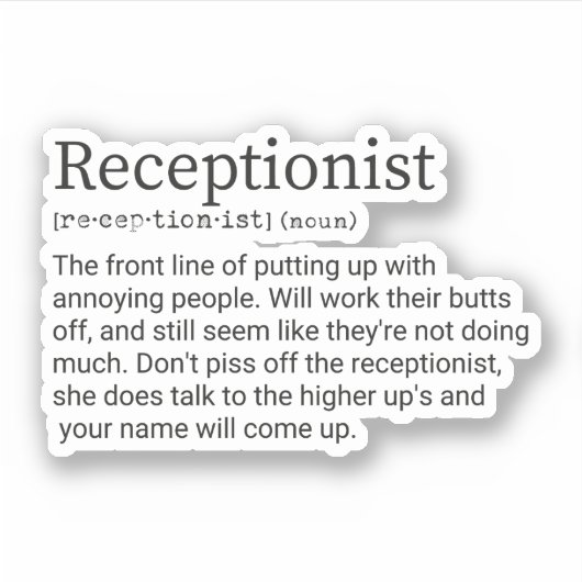 Receptionistische definitie, geschenk voor recepti sticker (Voorkant)