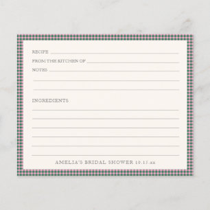 Receptkaart met roze groene gingham thema voor bru