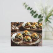 Receptkaart voor gevulde champignons briefkaart (Staand voorkant)