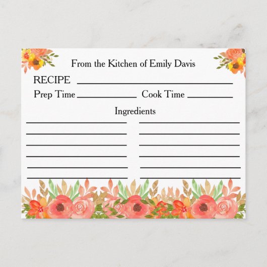 Receptkaarten met bloemen en groen op maat briefkaart (Voorkant)