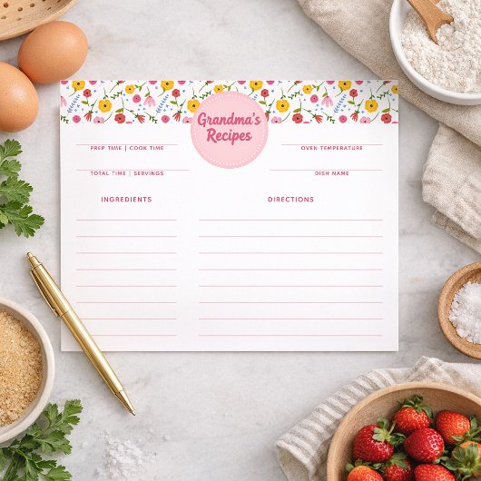 Receptkaarten met bloemen van oma's recepten