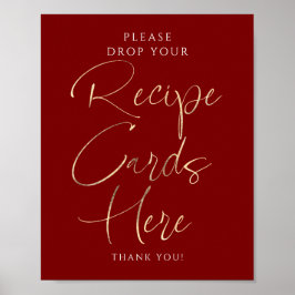 Receptkaartjes Rood en Gouden Bruiloftsborrel Bord Poster