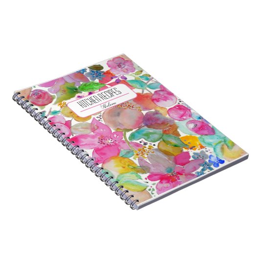 Recetas de cocina Flores de acuarela Personalizado Notitieboek (Rechterzijde)