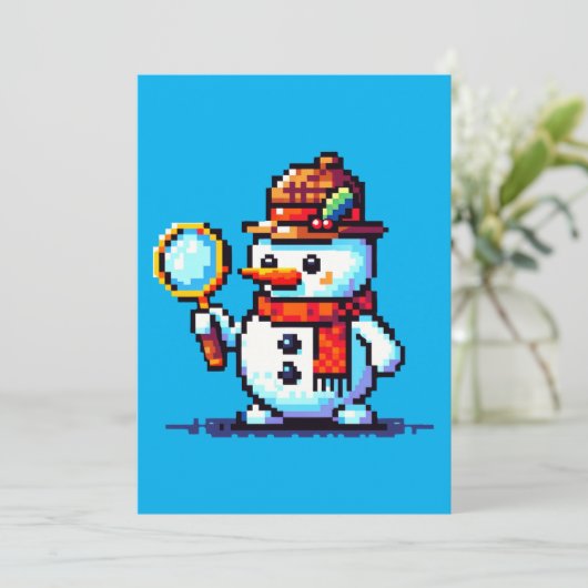 Rechercheur Snowman - Grappige Pixel Art Winter My Feestdagenkaart (Staand voorkant)