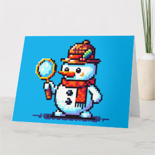 Rechercheur Snowman - Grappige Pixel Art Winter My Kaart