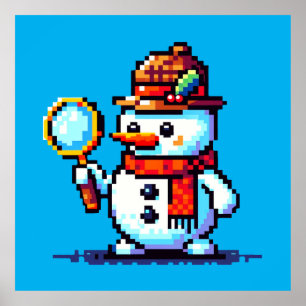 Rechercheur Snowman - Grappige Pixel Art Winter My Poster