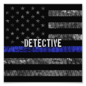 Rechercheur Thin Blue Line Distress Vlag Foto Afdruk (Voorkant)