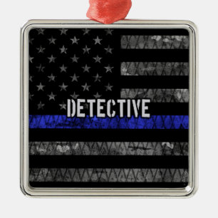 Rechercheur Thin Blue Line Distress Vlag Metalen Ornament