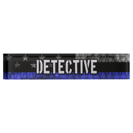 Rechercheur Thin Blue Line Distress Vlag Naambordje (Voorkant)