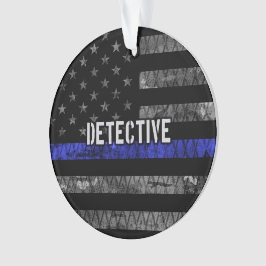 Rechercheur Thin Blue Line Distress Vlag Ornament (voorkant)
