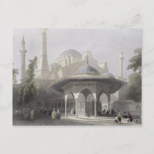Rechtbank en fontein van de Sofia, Istanbul, engra Briefkaart