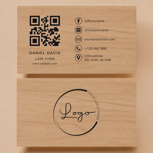 Rechtbank Wood Professioneel QR Code Visitekaartje