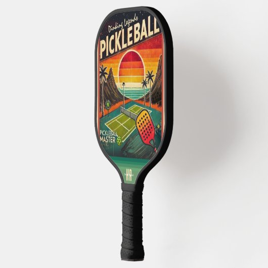  rechtbank zonsondergang | Retromonogram Pickleball Paddle (Links)