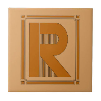 Rechte lijnen art deco met monogram, letter R Tegeltje