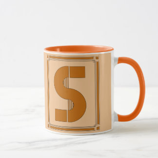 Rechte lijnen art deco met monogram, letter S Mok