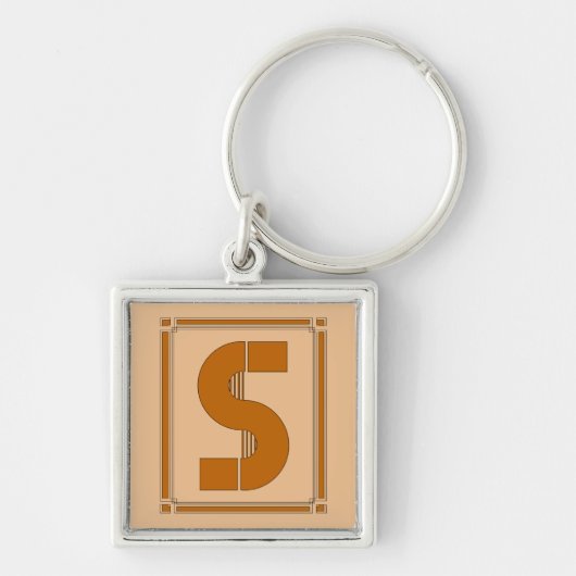 Rechte lijnen art deco met monogram, letter S Sleutelhanger (Voorkant)