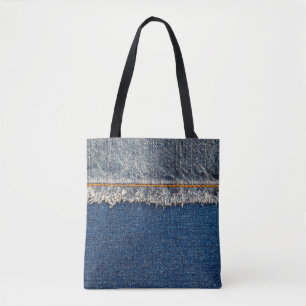 Rechte naad met oranje draad op gebleekte hol tote bag