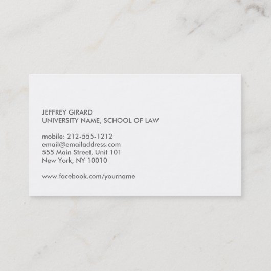 RECHTEN STUDENT MODERN VISITEKAARTJE CONTACTKAARTJE (Achterkant)