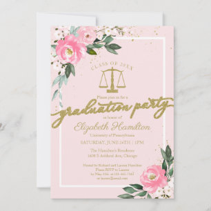 Rechtenschool Afstudeerfeest Hot Pink Bloemen Kaart