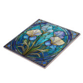 Rechter Bloemen Iris Art Nouveau Blauw Groen Retro Tegeltje (Zijkant)