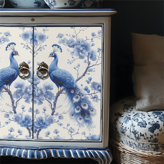 Rechter Bloemtakken Blauw Delfts Pauw Decoupage Tissuepapier