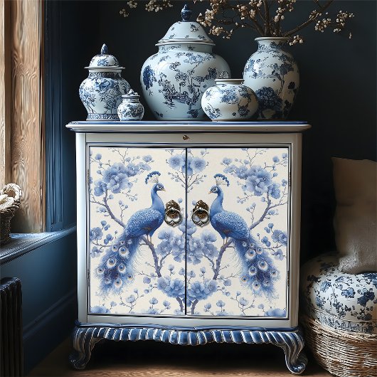 Rechter Bloemtakken Blauw Delfts Pauw Decoupage Tissuepapier
