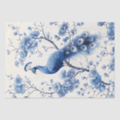 Rechter Bloemtakken Blauw Delfts Pauw Decoupage Tissuepapier (Voorkant)