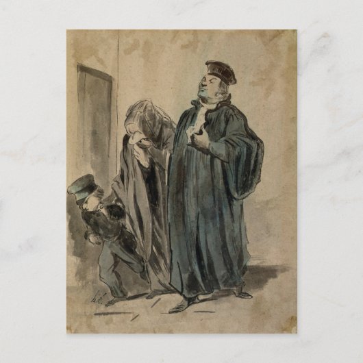 Rechter, vrouw en kind briefkaart (Voorkant)