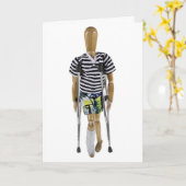 Rechterbeen in gips met krukken kaart (Gele Bloem)