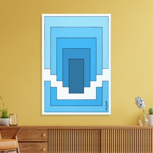 Rechthoek Abstract in blauw Canvas Afdruk (Insitu (Woonkamer))