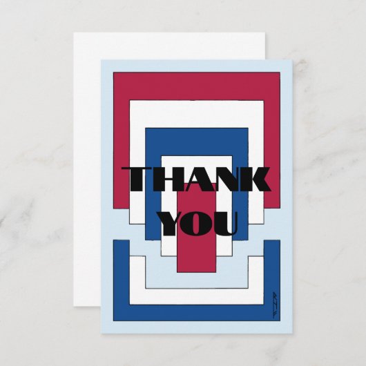 Rechthoek Abstract in rood, wit en blauw Bedankkaart (Voorkant / Achterkant)