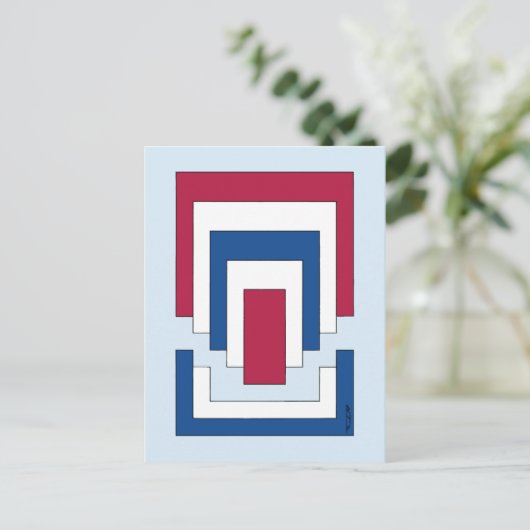 Rechthoek Abstract in rood, wit en blauw Briefkaart (Staand voorkant)
