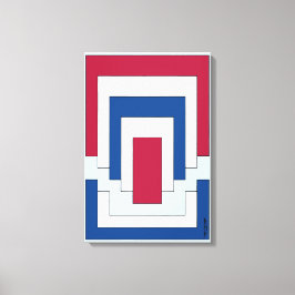 Rechthoek Abstract in Rood, Wit en Blauw  Canvas Afdruk