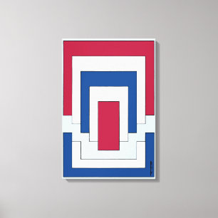 Rechthoek Abstract in Rood, Wit en Blauw  Canvas Afdruk