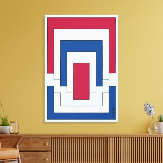 Rechthoek Abstract in rood, wit en blauw Canvas Afdruk (Insitu (Woonkamer))