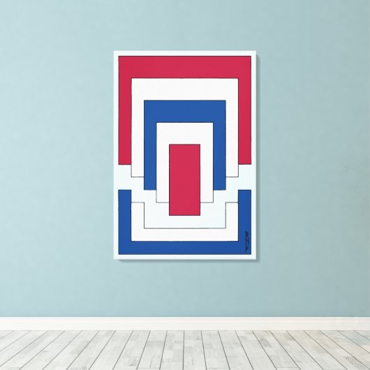 Rechthoek Abstract in rood, wit en blauw Canvas Afdruk (Insitu (Houten vloer))