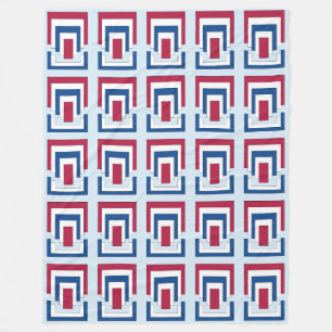 Rechthoek Abstract in rood, wit en blauw Fleece Deken
