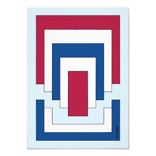 Rechthoek Abstract in rood, wit en blauw Foto Afdruk (Voorkant)