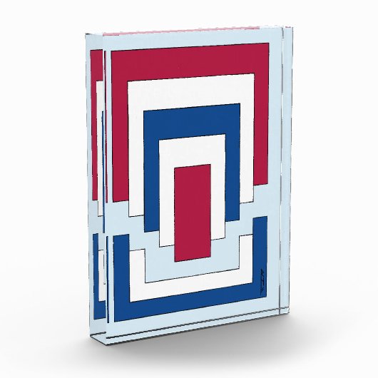 Rechthoek Abstract in rood, wit en blauw Fotoblokken (Links)