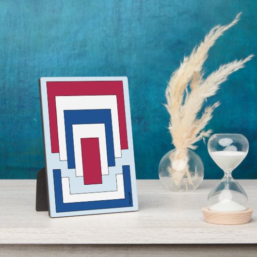 Rechthoek Abstract in rood, wit en blauw Fotoplaat (Zijkant)