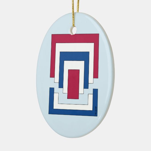 Rechthoek Abstract in rood, wit en blauw Keramisch Ornament (Links)