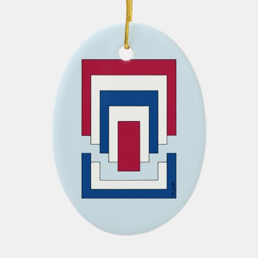 Rechthoek Abstract in rood, wit en blauw Keramisch Ornament (Voorkant)